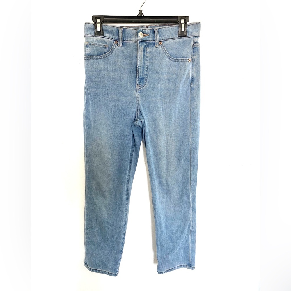 Express Slim Super High Rise Classic Blue Women's Jeans straight leg cropped